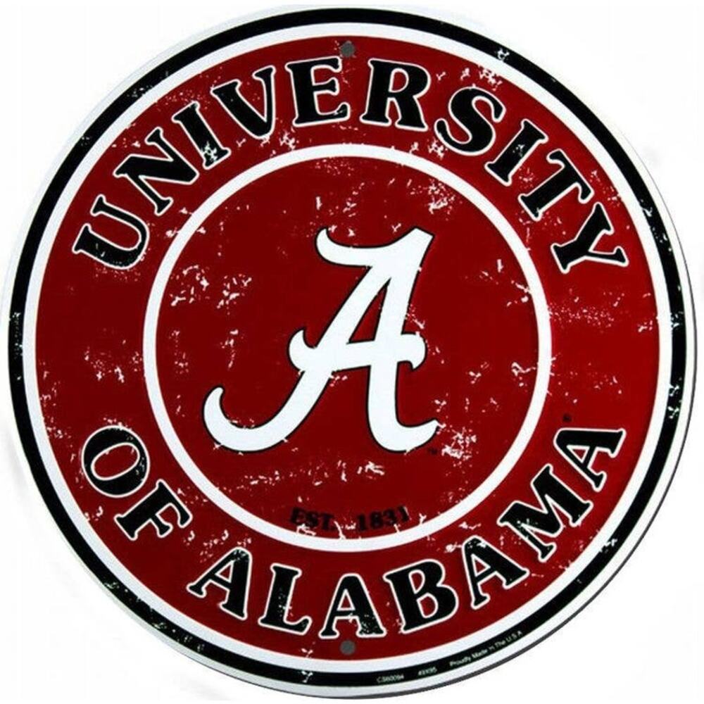 University of Alabama 12″ Round Sports Wall Sign Vintage-Style Metal Decor